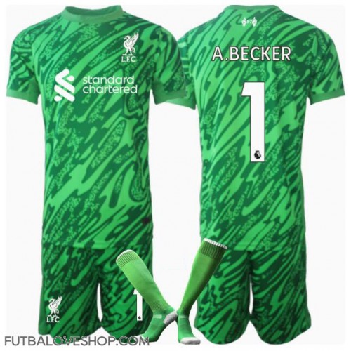 Dres Liverpool Alisson Becker #1 Brankarsky Preč pre deti 2024-25 Krátky Rukáv (+ trenírky)